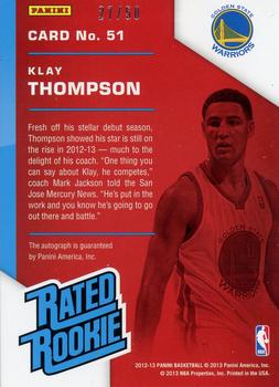 2012-13 Panini - Rated Rookie Signatures #51 Klay Thompson Back