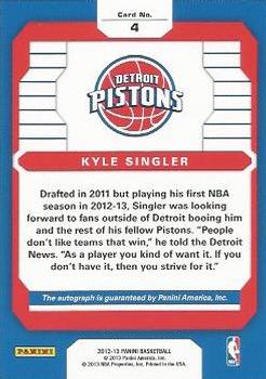 2012-13 Panini - Rookie Signatures #4 Kyle Singler Back