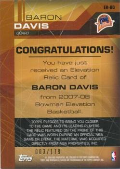 2007-08 Bowman Elevation - Relics #ER-BD Baron Davis Back