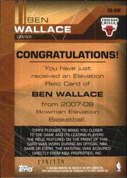 2007-08 Bowman Elevation - Relics #ER-BW Ben Wallace Back