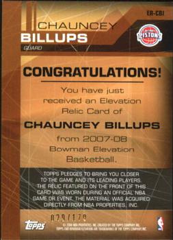2007-08 Bowman Elevation - Relics #ER-CBI Chauncey Billups Back