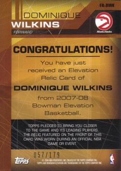2007-08 Bowman Elevation - Relics #ER-DWK Dominique Wilkins Back