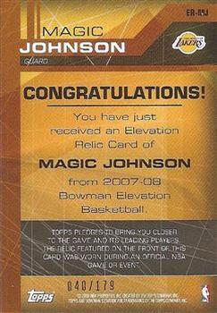 2007-08 Bowman Elevation - Relics #ER-MJ Magic Johnson Back