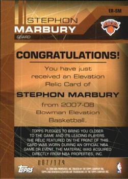 2007-08 Bowman Elevation - Relics #ER-SM Stephon Marbury Back