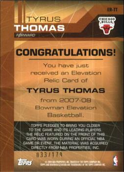 2007-08 Bowman Elevation - Relics #ER-TT Tyrus Thomas Back