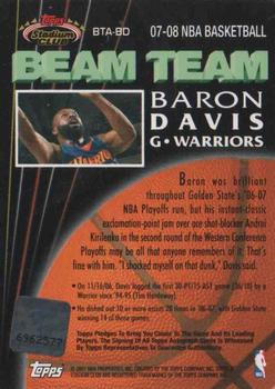 2007-08 Stadium Club - Beam Team Autographs #BTA-BD Baron Davis Back
