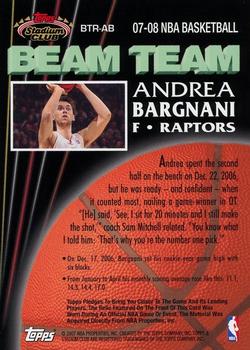 2007-08 Stadium Club - Beam Team Relics #BTR-AB Andrea Bargnani Back