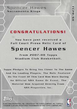 2007-08 Stadium Club - Full Court Press Relics #FCPR-SH Spencer Hawes Back