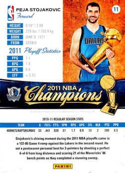 2011 Panini Dallas Mavericks NBA Champions #11 Peja Stojakovic Back