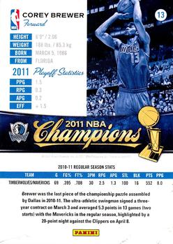 2011 Panini Dallas Mavericks NBA Champions #13 Corey Brewer Back