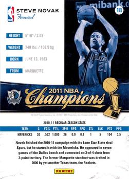 2011 Panini Dallas Mavericks NBA Champions #18 Steve Novak Back