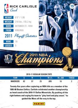 2011 Panini Dallas Mavericks NBA Champions #19 Rick Carlisle Back