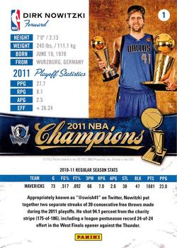 2011 Panini Dallas Mavericks NBA Champions #1 Dirk Nowitzki Back