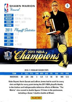 2011 Panini Dallas Mavericks NBA Champions #5 Shawn Marion Back