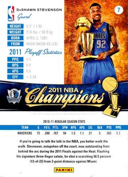 2011 Panini Dallas Mavericks NBA Champions #7 DeShawn Stevenson Back
