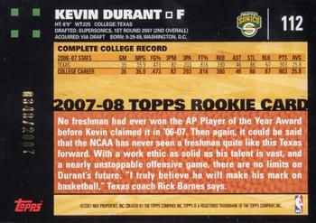 2007-08 Topps - Gold #112 Kevin Durant Back
