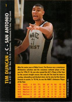 1997 Score Board Rookies #1 Tim Duncan Back