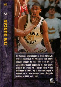 1997 Score Board Rookies #62 Tim Duncan Back