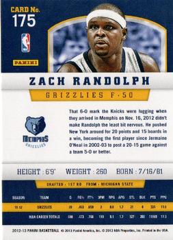 2012-13 Panini - Silver Knight #175 Zach Randolph Back