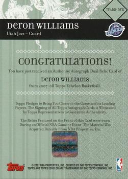 2007-08 Topps Echelon - Autographs Dual Relics #TEADR-DEW Deron Williams Back