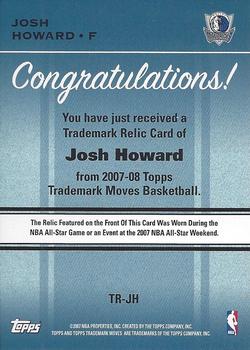 2007-08 Topps Trademark Moves - Relics #TR-JH Josh Howard Back