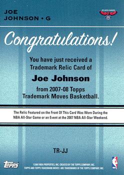 2007-08 Topps Trademark Moves - Relics #TR-JJ Joe Johnson Back