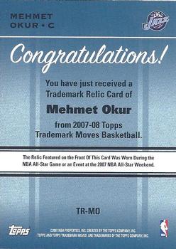 2007-08 Topps Trademark Moves - Relics #TR-MO Mehmet Okur Back