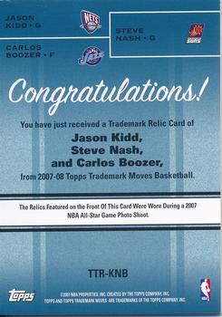 2007-08 Topps Trademark Moves - Triple Relics #TTR-KNB Jason Kidd / Steve Nash / Carlos Boozer Back