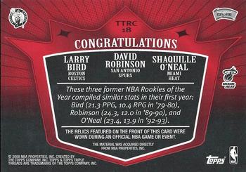 2007-08 Topps Triple Threads - Relics Combos #TTRC18 Larry Bird / David Robinson / Shaquille O'Neal Back