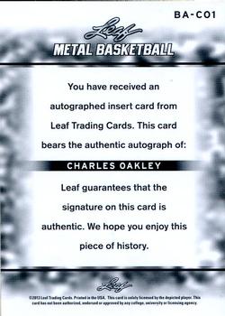 2012-13 Leaf Metal #BA-CO1 Charles Oakley Back