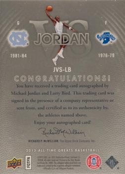2013 Upper Deck All Time Greats - Jordan Vs. Signatures #JVS-LB Michael Jordan / Larry Bird Back