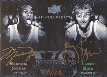 2013 Upper Deck All Time Greats - Jordan Vs. Signatures #JVS-LB Michael Jordan / Larry Bird Front