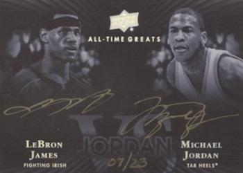 2013 Upper Deck All Time Greats - Jordan Vs. Signatures #JVS-LJ LeBron James / Michael Jordan Front