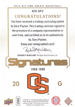 2013 Upper Deck All Time Greats - All-Time Greats Signatures #ATG-GP2 Gary Payton Back
