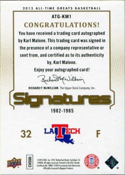 2013 Upper Deck All Time Greats - All-Time Greats Signatures #ATG-KM1 Karl Malone Back