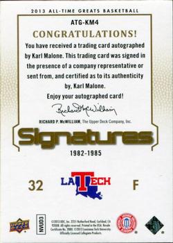 2013 Upper Deck All Time Greats - All-Time Greats Signatures #ATG-KM4 Karl Malone Back