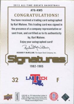 2013 Upper Deck All Time Greats - All-Time Greats Signatures #ATG-KM5 Karl Malone Back
