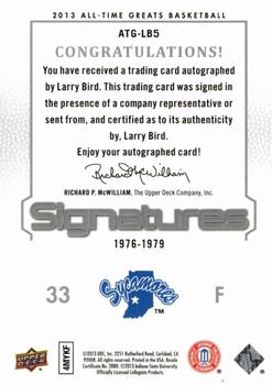 2013 Upper Deck All Time Greats - All-Time Greats Signatures Silver Spectrum #ATG-LB5 Larry Bird Back