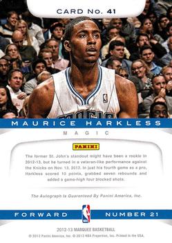 2012-13 Panini Marquee - Rookie Signatures #41 Maurice Harkless Back