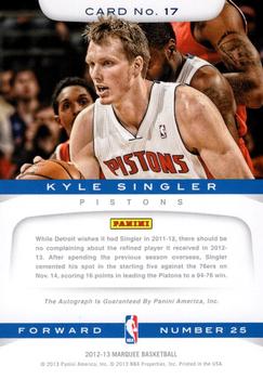 2012-13 Panini Marquee - Rookie Signatures #17 Kyle Singler Back