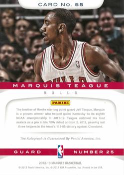 2012-13 Panini Marquee - Rookie Signatures #55 Marquis Teague Back