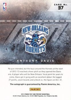 2012-13 Panini Past & Present - Modern Marks Autographs #37 Anthony Davis Back
