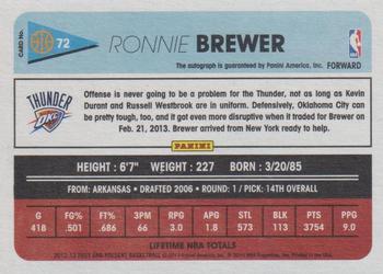 2012-13 Panini Past & Present - Signatures #72 Ronnie Brewer Back