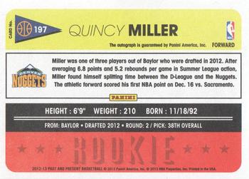 2012-13 Panini Past & Present - Signatures #197 Quincy Miller Back