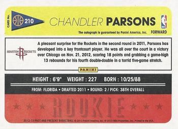 2012-13 Panini Past & Present - Signatures #210 Chandler Parsons Back