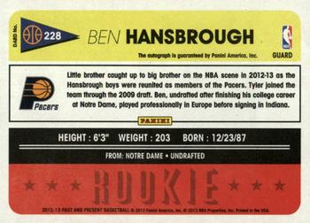 2012-13 Panini Past & Present - Signatures #228 Ben Hansbrough Back