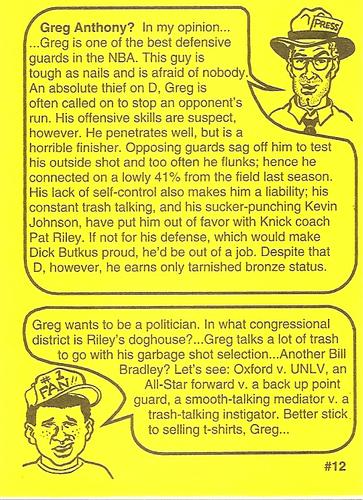 1993 First Amendment Publishing Skinnies #12 Greg Anthony Back
