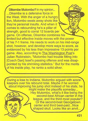 1993 First Amendment Publishing Skinnies #21 Dikembe Mutombo Back