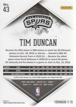 2012-13 Panini Innovation #43 Tim Duncan Back
