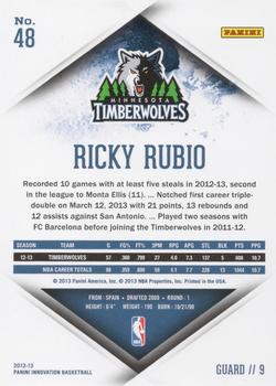 2012-13 Panini Innovation #48 Ricky Rubio Back